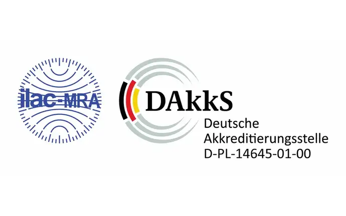 Logos of international and national accreditation bodies with the laboratory's conformity assessment body number: D-PL-14645-01-00