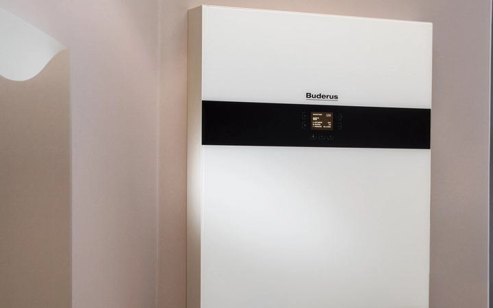 Modern white boiler for home heating system