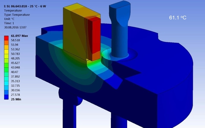 simulation result for Copper heatsink header at ambient temperature of 25 oC 
