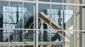 Close up of a restored glass unit in the Bromma Stockholm Airport façade