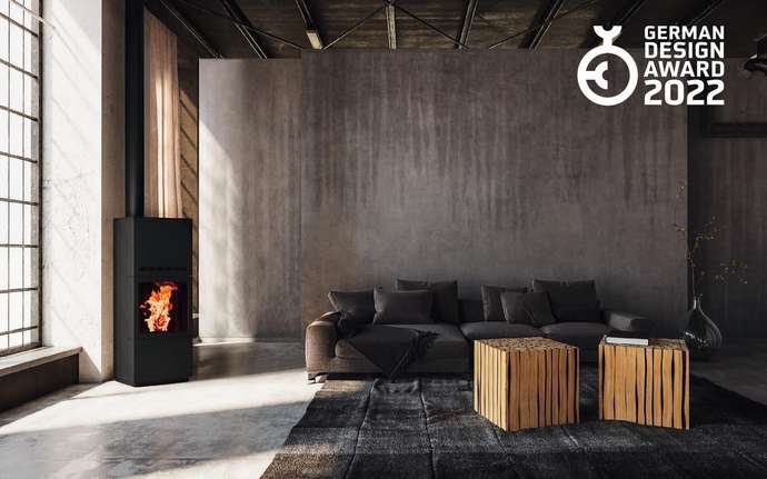 Modern lounge featuring fireplace with SCHOTT ROBAX® fire-viewing panel