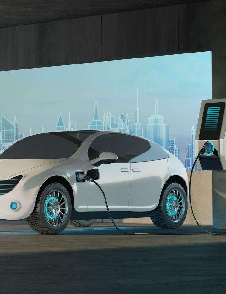 Illustration of an electric vehicle at an EV charging station