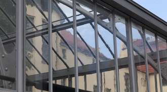 Close up of the glass roof of the Bauhaus.Atelier at Bauhaus University in Germany