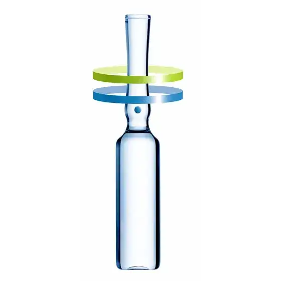 Ampolla de vidrio transparente con marcas antifalsificación