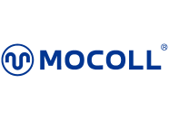 Blue logo featuring the word 'MOCOLL' and a design resembling headphones inside a circular frame.