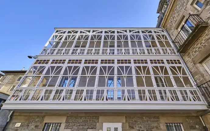 Exterior view of the El Palmeral, showing the intricate, 19th century glazing