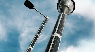 Two street lights with rows of solar cells