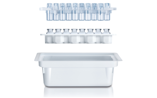 Four elements of the SCHOTT adaptiQ® system for glass vials
