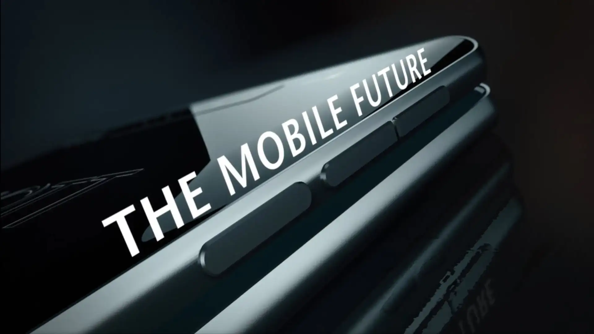 Smartphone preto com The Mobile Future sobreposta