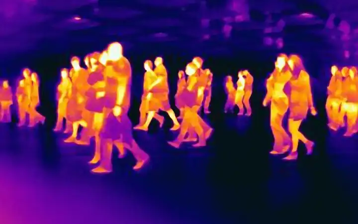 Thermal infrared image of people captured by infrared imaging system
