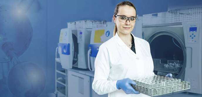 Woman in a lab coat in the laboratory