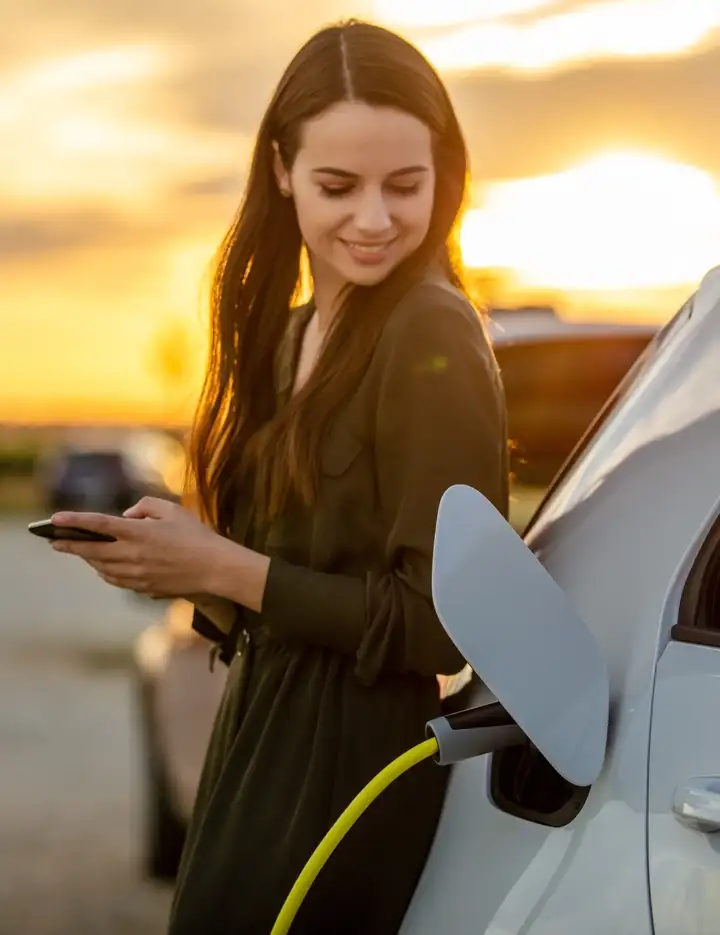 A person charging her car.