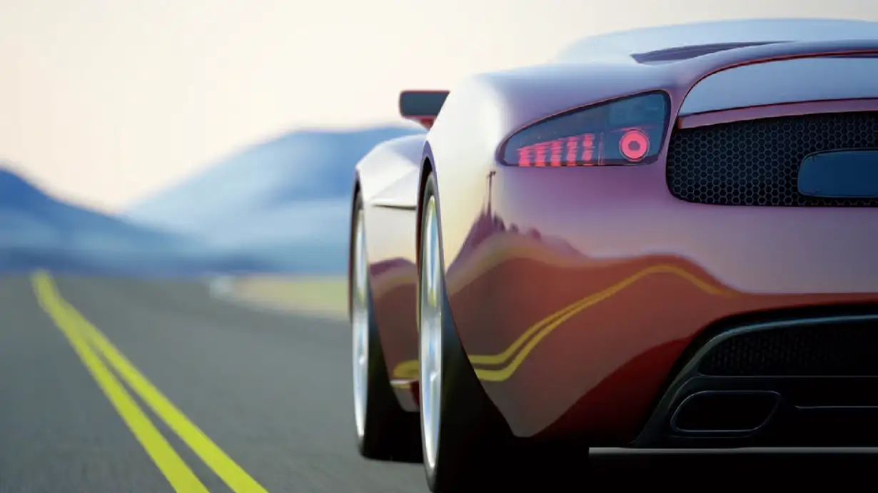An electric car driving on the road