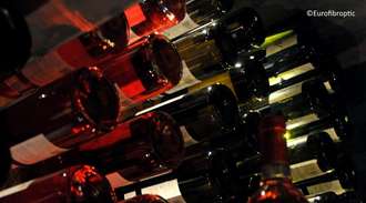 Display of horizontal wine bottles 