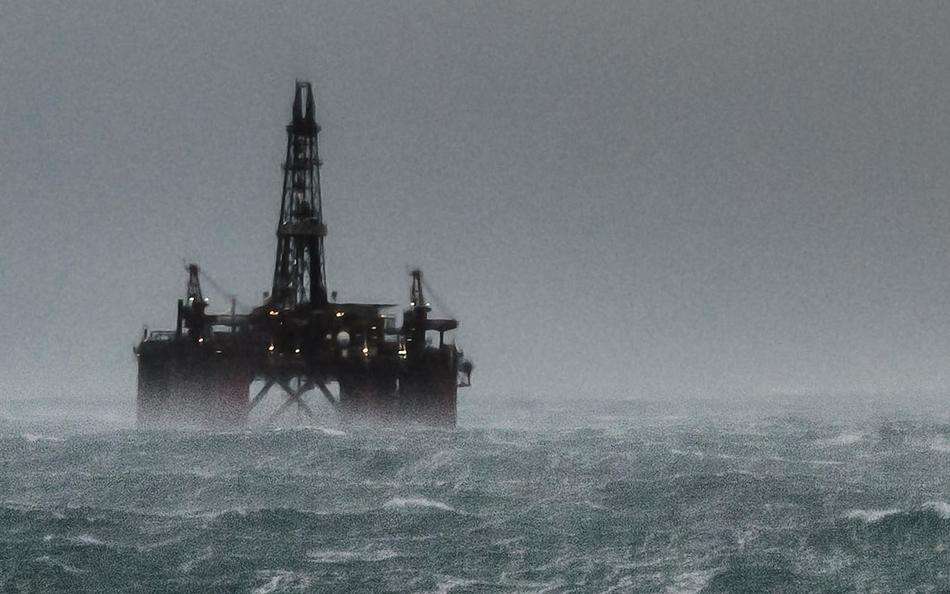 Offshore oil rig in a storm