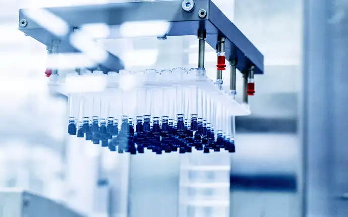 Production line with prefillable polymer syringes.