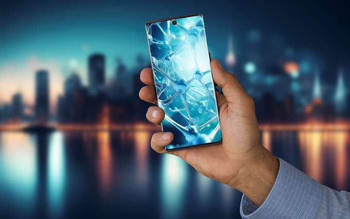 Hand holding a smartphone with SCHOTT Xensation® Core