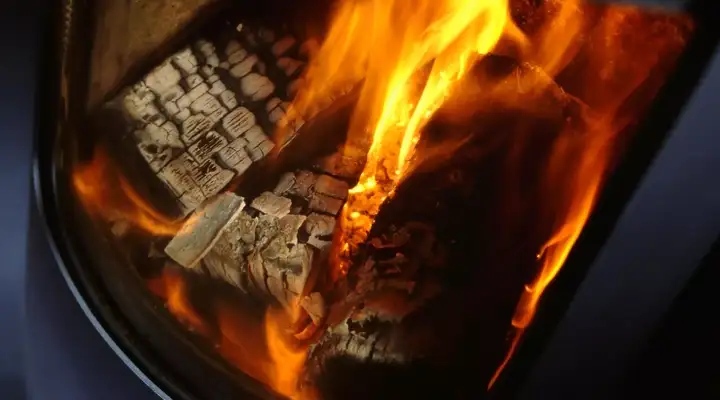 Close up of a burning log fire