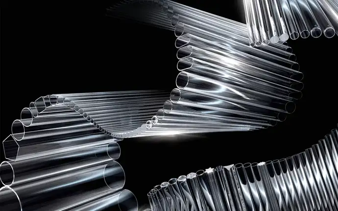 Wave formations of clear glass tubing on black background