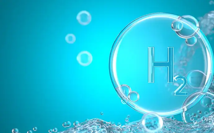 Illustration of hydrogen as bubbles against a turquoise background