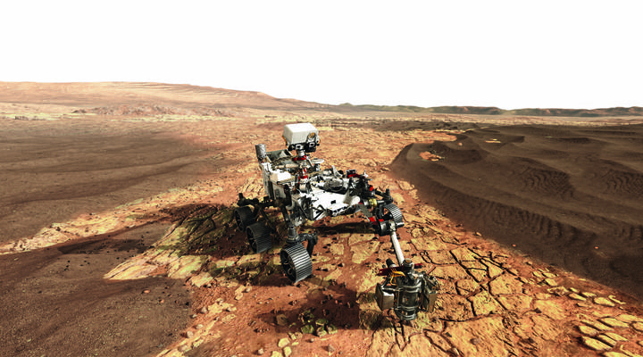 NASA Mars Rover taking a sample from the ground for further inspection