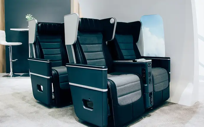 Passenger seat of a new FlyDubai Boeing 737 airplane with SCHOTT® Opal Reading Light 