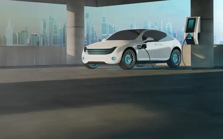 Illustration of an electric vehicle at an EV charging station