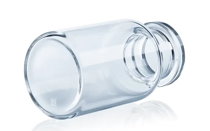 Clear glass EVERIC® smart vial on its side