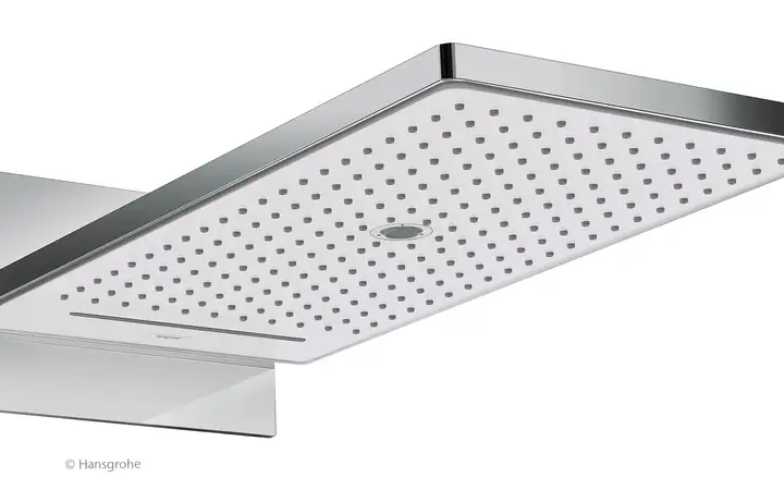 Rectangular glass and chrome Hansgrohe rain showerhead