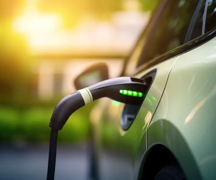 Charger connected to an electric car, charging it