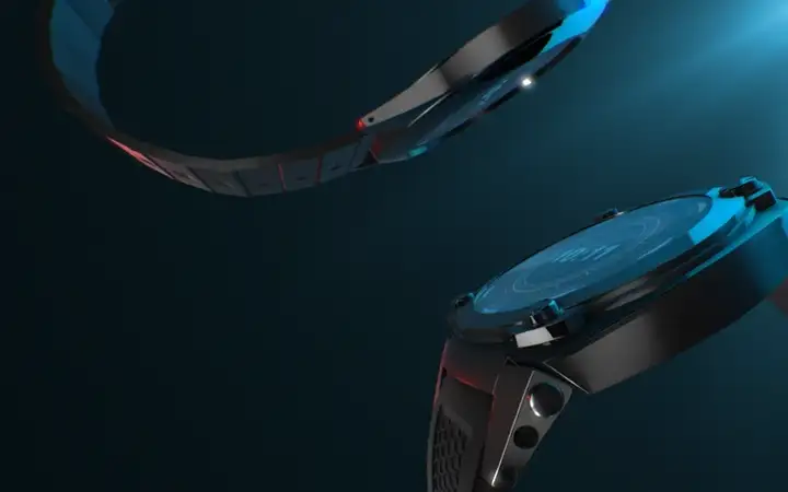 Side view of two smartwatches with dark background