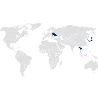 Mapa mundial que muestra los países en el registro nacional de productos resaltados en azul