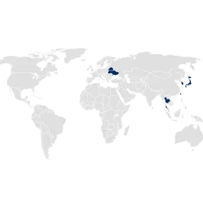 World map with countries of the national product registration highlighted in blue