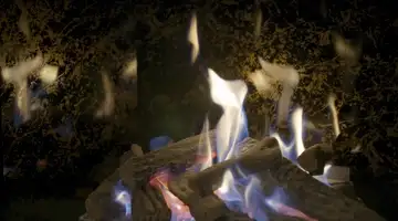 Gas fire with black SCHOTT ROBAX® Magic with Signature Impressions glass-ceramic panels with gold decoration in the background