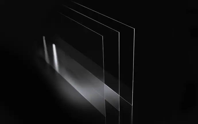 Three SCHOTT Glass Panels stacked up on dark background 