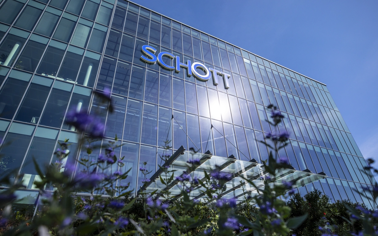 Exterior of the SCHOTT building at its plant in Mainz, Germany 