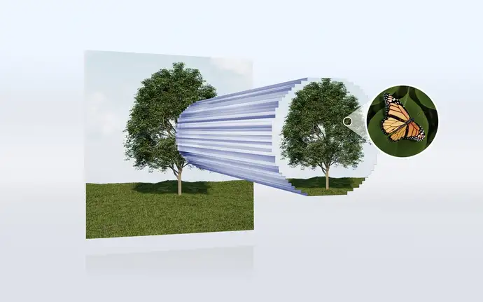 Rendering of a nano waveguide that shows a high resolution image of a tree