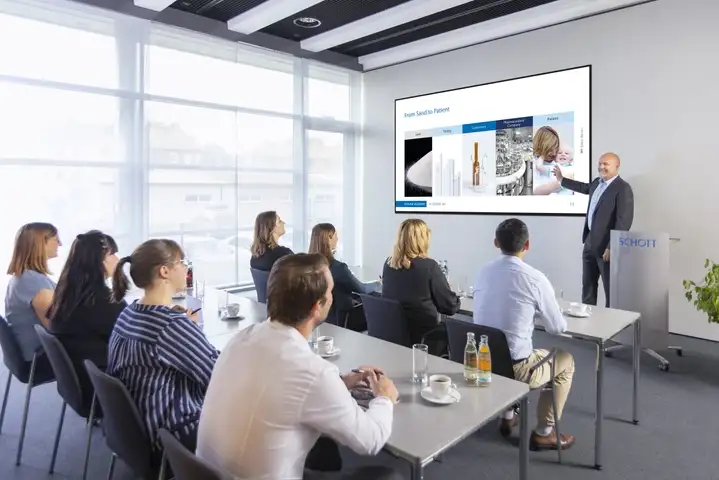 A presenter giving a presentation to a group of people in a conference room