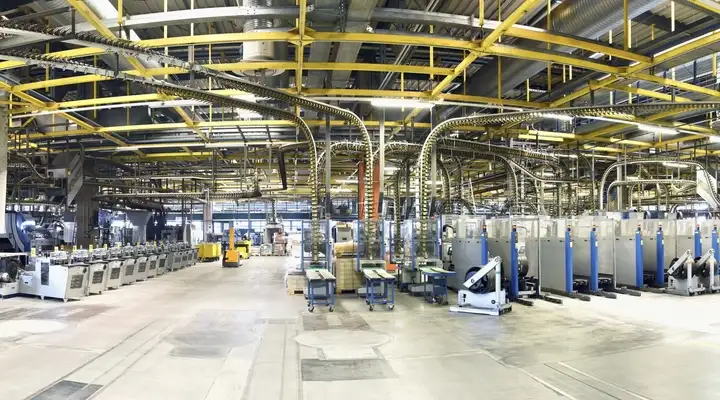 Wide shot of a large manufacturing plant