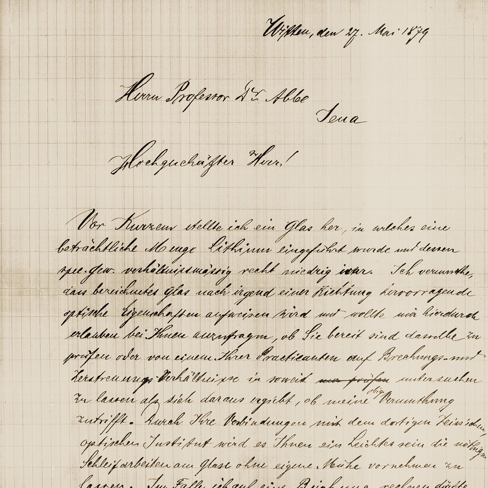 A letter from Otto Schott to Ernst Abbe