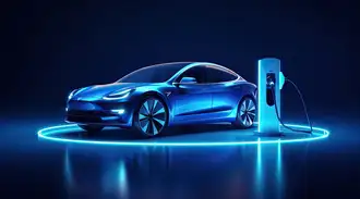 an electric car connected to charger