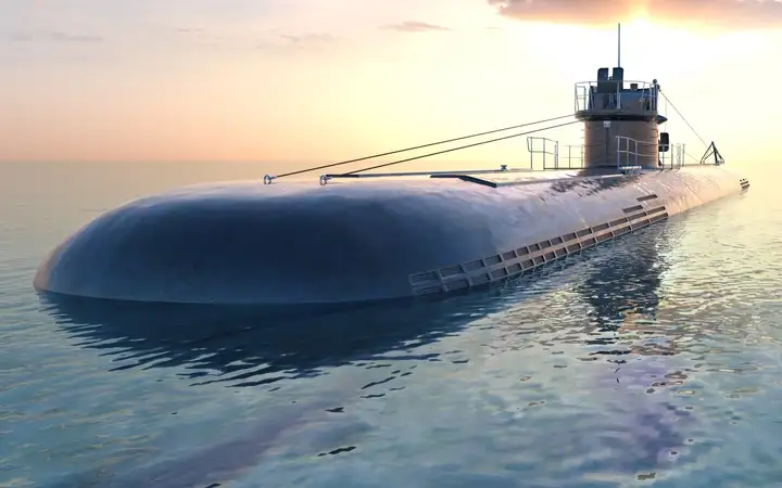 Submarine on the surface of the sea