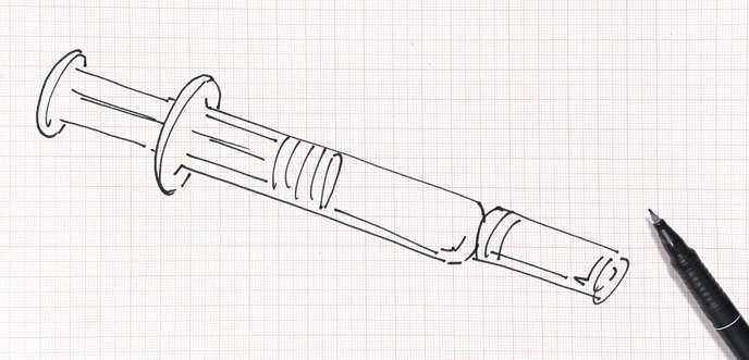 Desenho de uma seringa feito a caneta em papel