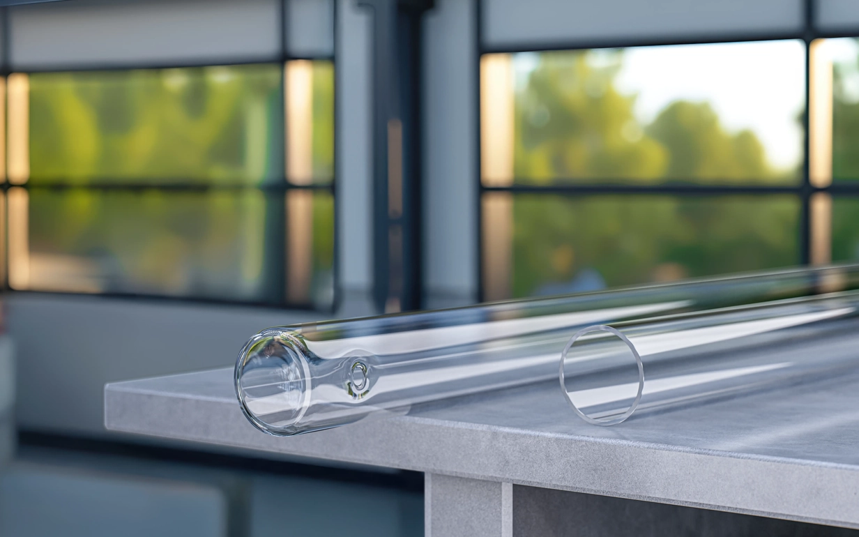 Two glass tubes are lying on a table.