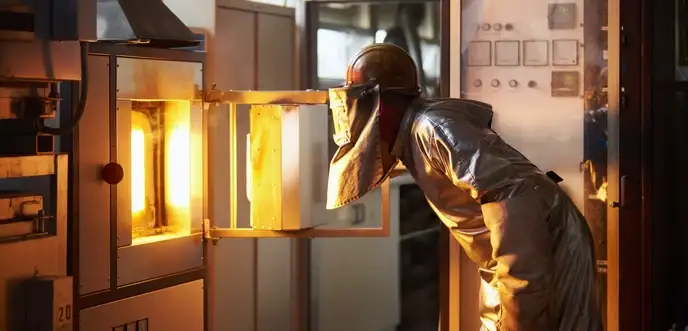 Laborschmelze Mainz Worker checking Furnace