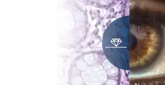 Image of an eye alongside microscopic view of tissue sample with diamond icon