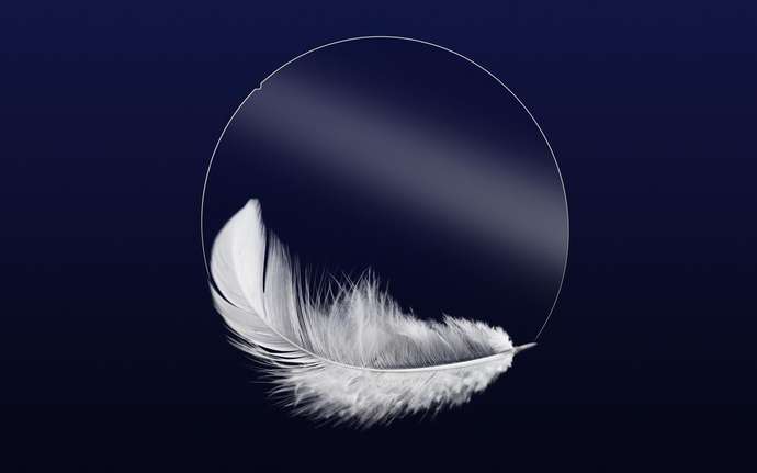 肖特RealView®1.9 Lightweight ultra玻璃晶圆在白色羽毛背后