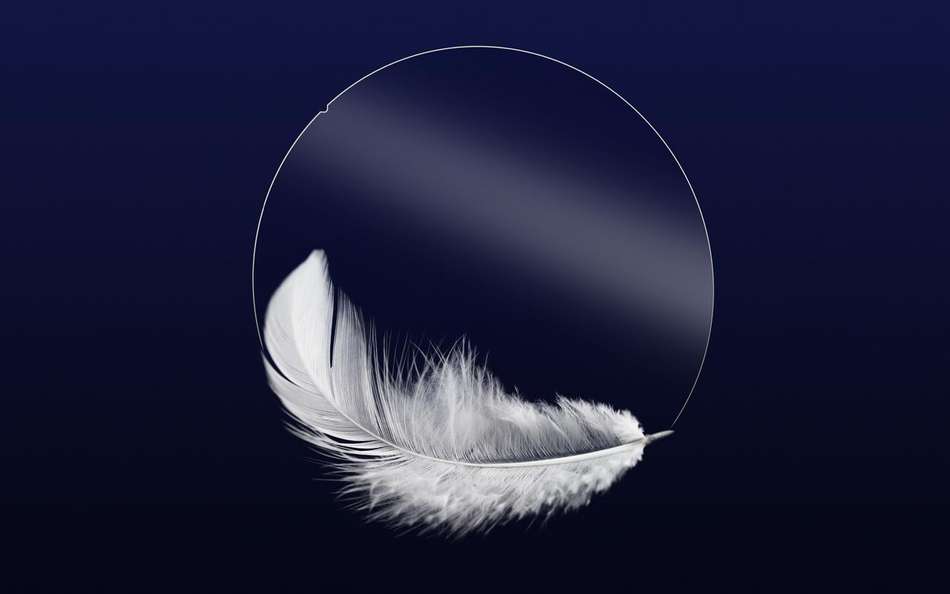 SCHOTT RealView® 1.9 lightweight ultra glass wafer behind white feather