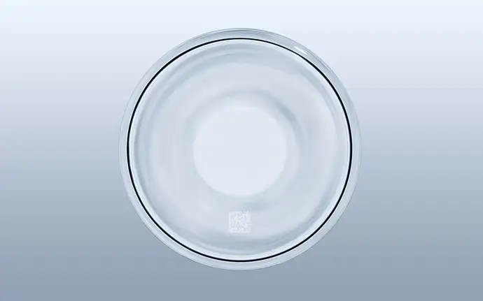 Bottom view of a Smart Container glass vial with data matrix code