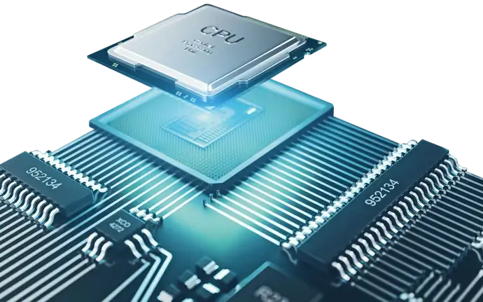 Diagram of a computer chip with 3D glass packaging